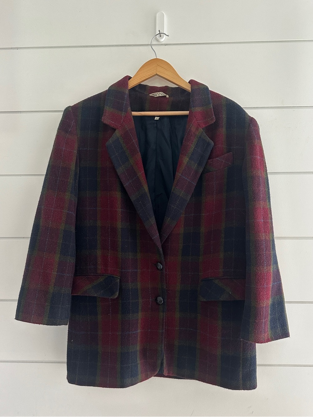 Plaid Blazer Coat - Burgundry/Navy/Green - Size 9